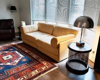 Swedish Design Leather Sofa, Turkish Rug