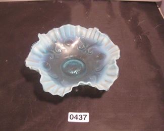 Vtg opalescent blue ruffled bowl