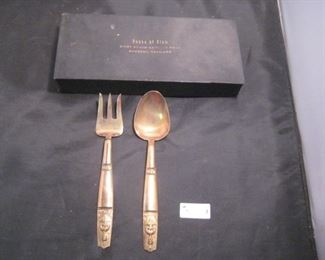 Vtg House of Siam Thailand Bronze Buddha serving fork and spoon