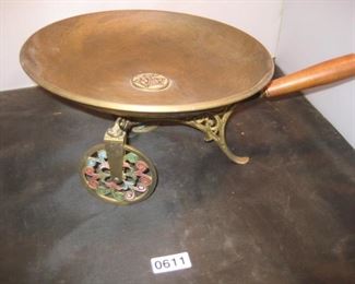 Passover Brass enamel wheeled wok s/Israel Heritage wood