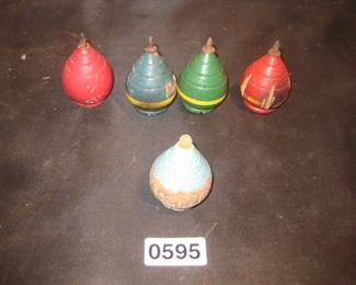 wooden Vtg hand painted metal tip and tournament plastic tip tops