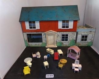 Vtg Louis Max Tin Lithograph 2 story dollhouse and some furniture