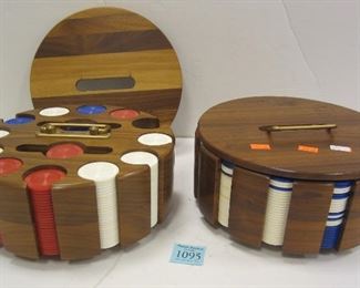 TWO BROOKSIDE WOOD POKER CHIP CADDIES
