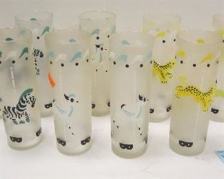 SET OF ELEVEN MID CENTURY TALL GLASS TUMBLERS