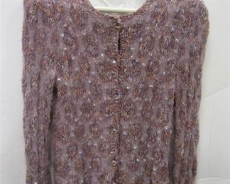 VINTAGE MME DEFARGE NEW YORK HAND MADE SWEATER - EMBELLISHED - RHINESTONE BUTTONS (ONE LOOSE)