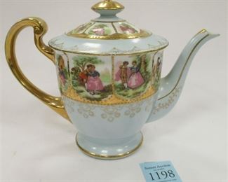 VINTAGE PORCELAIN TEAPOT WITH BEE HIVE MARK AND COURTING SCENES
