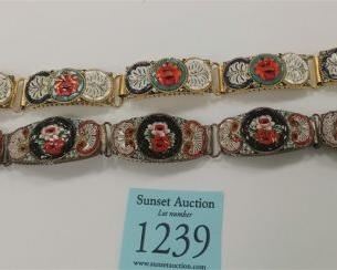 TWO ITALIAN MICRO MOSAIC LINK BRACELETS. Newer is missing part of the clasp