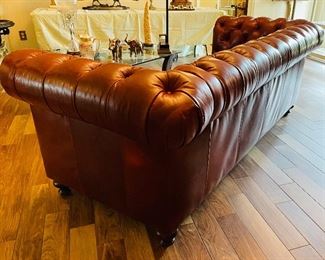 $2,200 - Red leather Chesterfield sofa 89x38x33 Very good condition