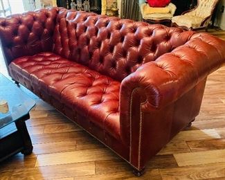 $2,200 - Red leather Chesterfield sofa 89x38x33 Very good condition