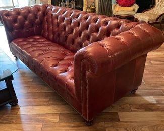 $2,200 - Red leather Chesterfield sofa 89x38x33 Very good condition