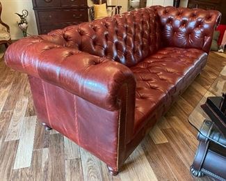 $2,200 - Red leather Chesterfield sofa 89x38x33 Very good condition