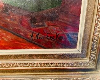 2# $675 - 19th century Dutch signed Van Ver Eckee 32x30 Salon in red 