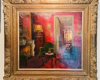 #2 - $675 - 19th century Dutch signed Van Ver Eckee 32x30 Salon in red 