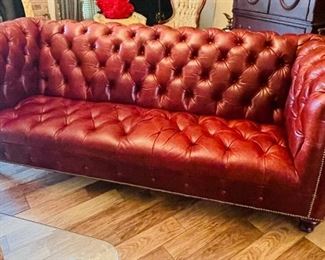$2,200 - Red leather Chesterfield sofa 89x38x33 Very good condition