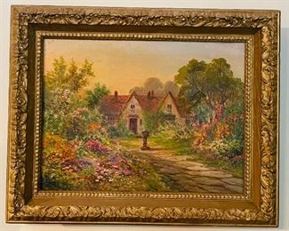 $220 Landscape painting on canvas floral/cottage 19x14