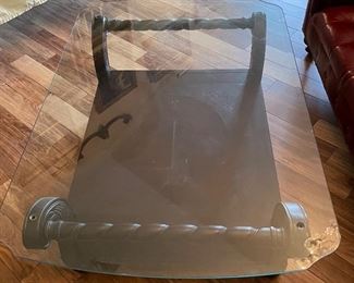 Coffee table glass top wood base 51x36x20