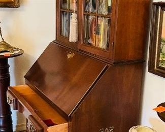 $395 Drop front secretary 36x70x22 on glass crack left corner 