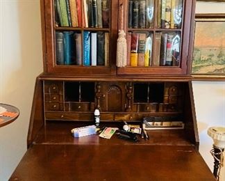 $395 Drop front secretary 36x70x22 on glass crack left corner 