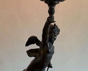 $295 - Victorian lamp spelter Angel with pink globe 39Hx14W