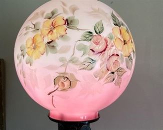 $295 - Victorian lamp spelter Angel with pink globe 39Hx14W