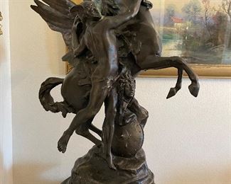 $250 - Spelter sculpture Mercury and Pegasus  21x16 signed Picali signed