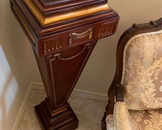 $200 Wood and gold pedestal 45x15x15 - top opens to storage 