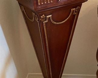 $200 Wood and gold pedestal 45x15x15 - top opens to storage 