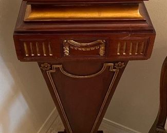 $200 Wood and gold pedestal 45x15x15 - top opens to storage 