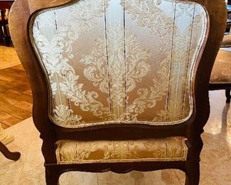 $295 - Pair of gold upholstery and wood framed armchairs 42Tx28W