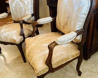 $295 - Pair of gold upholstery and wood framed armchairs 42Tx28W