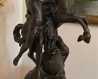$250 - Spelter sculpture Mercury and Pegasus  21x16 signed Picali signed