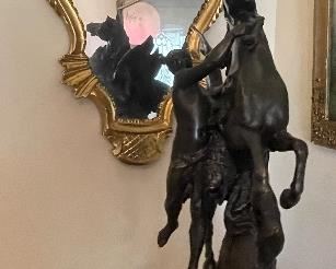 $250 - Spelter sculpture Mercury and Pegasus  21x16 signed Picali signed