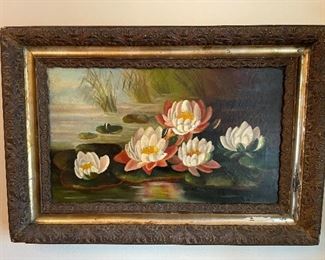$150 - 19th century oil on canvas Water lilies 25x17