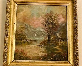 $75 - oil on canvas pastel colors River scene 12x16