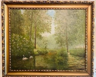 $550 - Large River painting signed Waute 52x43
