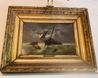 $675. Ships in the night oil on canvas 23 x 28 signed Ed.Moerenhour, listed artist. 