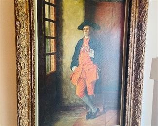 $250 - Oil on canvas of a figure standing smoking signed Fr Kottman 28x40