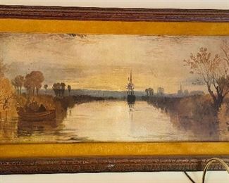 $75 - River scene oil on board 17x31 - 1960's 