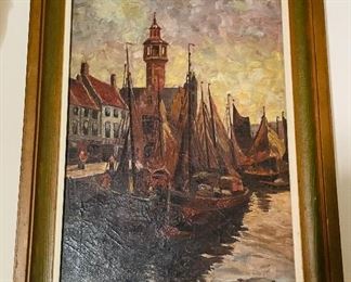 $150 - Marine scene oil on panel signed J.LENOIR 20x30 approx 