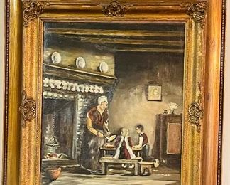 $125 Repro painting on canvas  - Genre scene - SIZE 