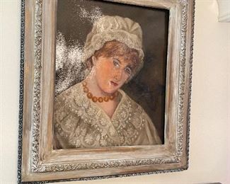 $120 - oil painting on canvas, lady with lace bonnet and camisole 