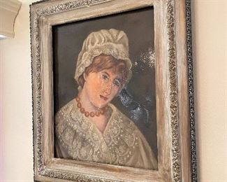 $120 - oil painting on canvas, lady with lace bonnet and camisole 