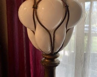 $90 White glass globe lamp and marble base and metal with egg shaped center 