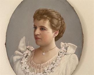 $95 - Oval painting on canvas, portrait 