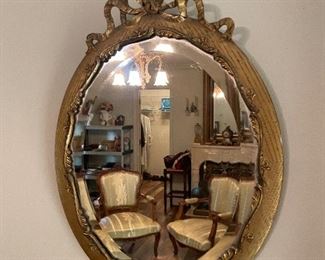$46 - French style mirror with bow gilded plaster 