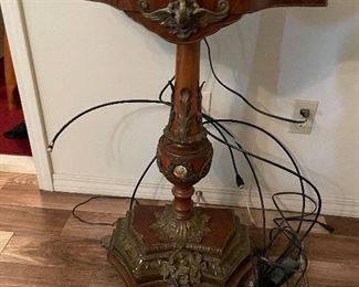 $220 - French style marquetry pedestal with porcelain 
