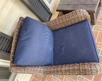 $350  All weather rattan set of 2 Armchairs with one side table (left front door set) pillows always taken inside daily. 