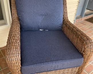 $350  All weather rattan set of 2 Armchairs with one side table (left front door set) pillows always taken inside daily. 