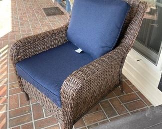 $350  All weather rattan set of 2 Armchairs with one side table (right front door set) pillows always taken inside daily. 