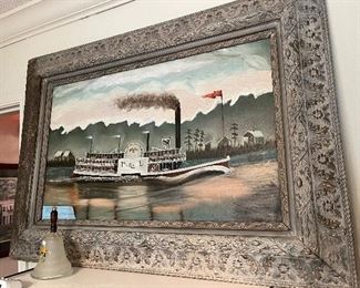 $250 painting on canvas in old Victorian frame distressed Mary L. Ship Nola 